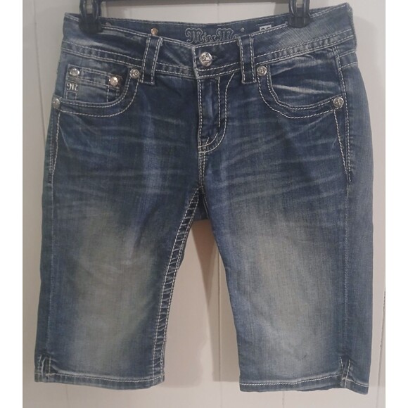 Miss Me Denim - Miss Me Signature Bermuda Shorts Fade Embroidery Bling Wing Size 28"